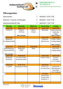Wochenplan des Nachbarschaftstreff waschhaus-café